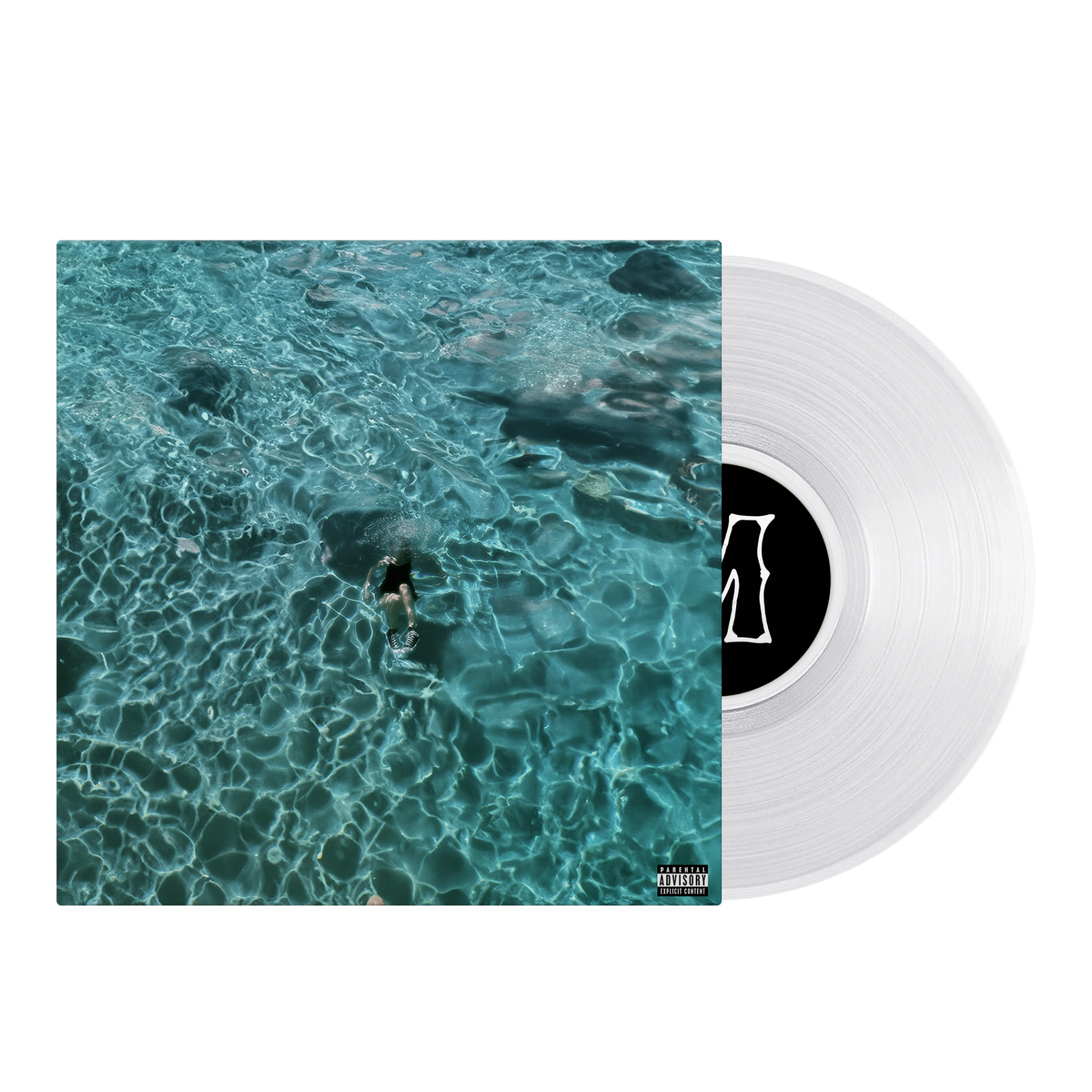 Vinyl record with a cover featuring an underwater scene and a logo.