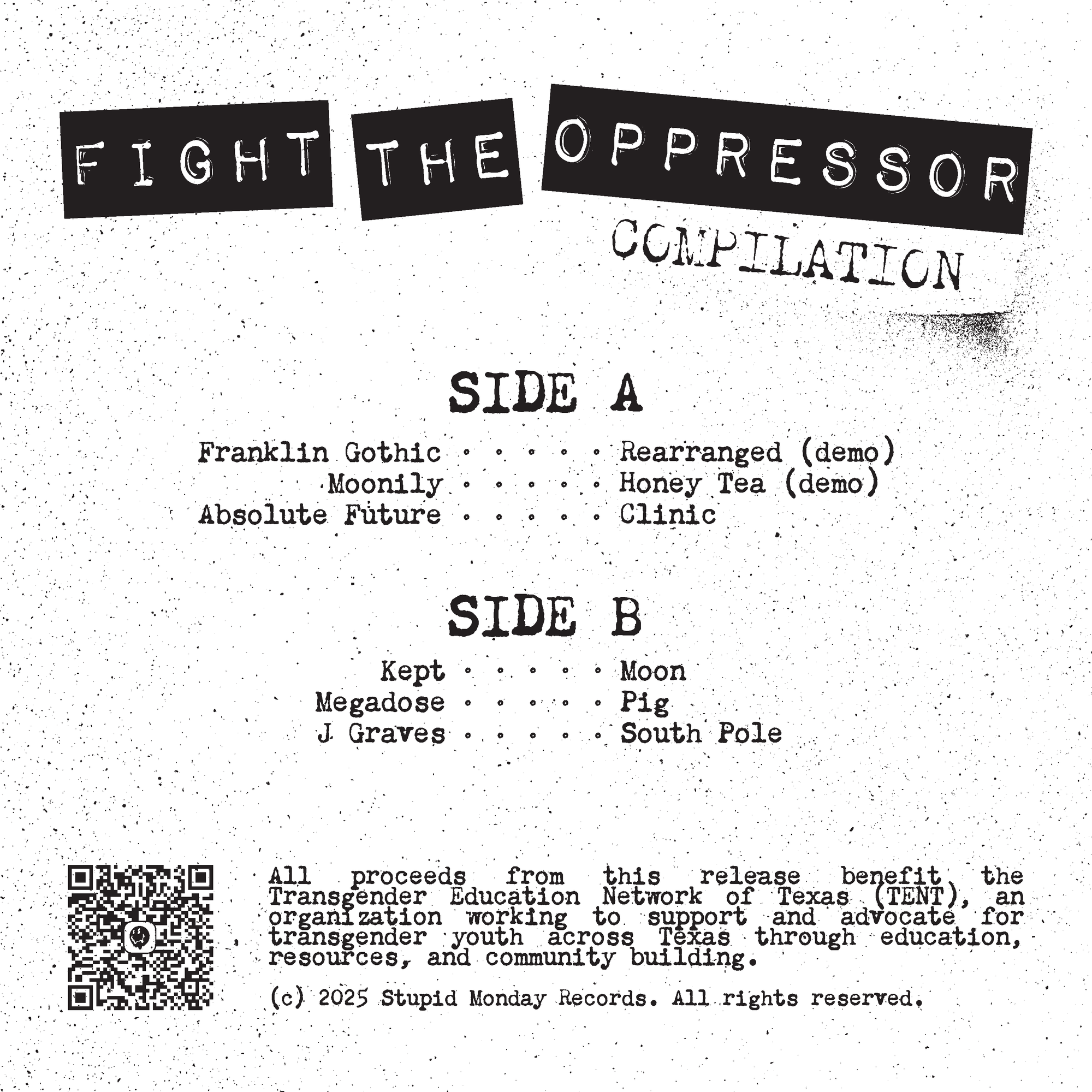 Fight The Oppressor "TENT Fundraiser Compilation" EP Clear Lathe